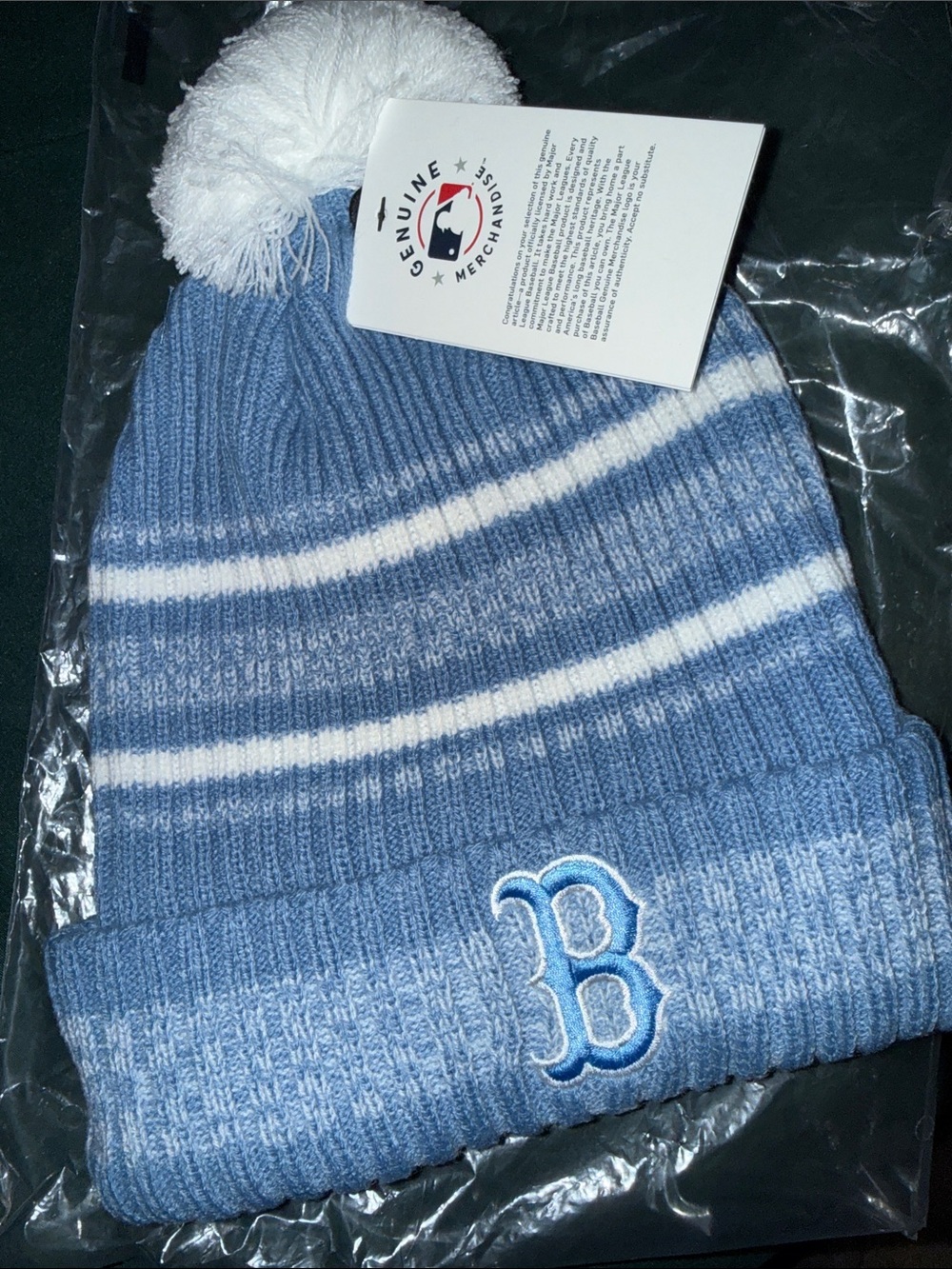 Genuine Merchandise Blue and White Pom Beanie Hat Boston red six